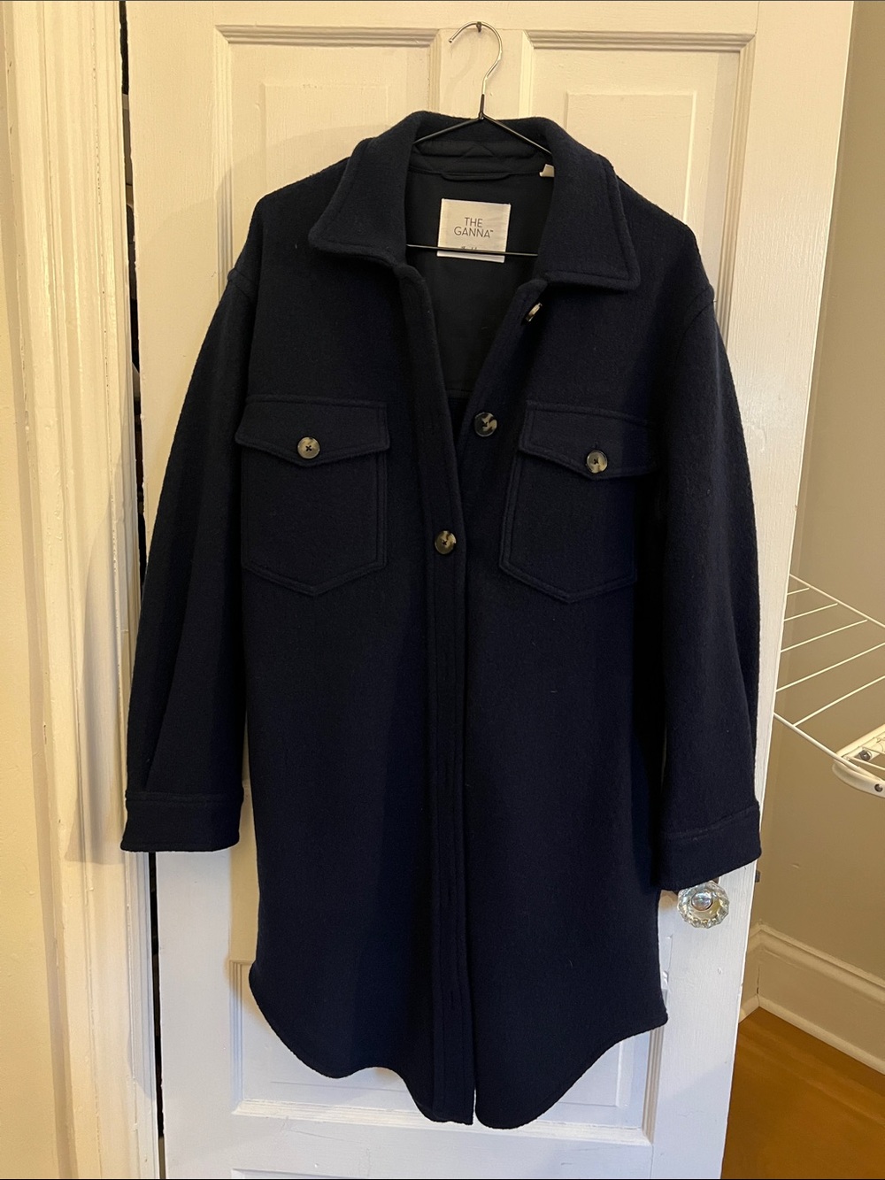 Aritzia Navy Wool Long Shacket Jacket